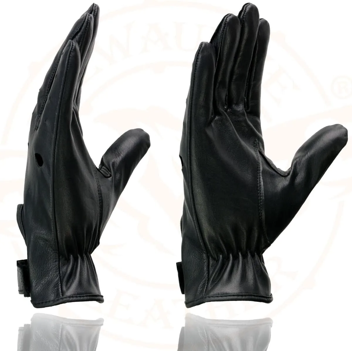 Milwaukee Leather SH247 Men's Black Perforated Leather Full Finger Motorcycle Hand Gloves W/Breathable Open Knuckle