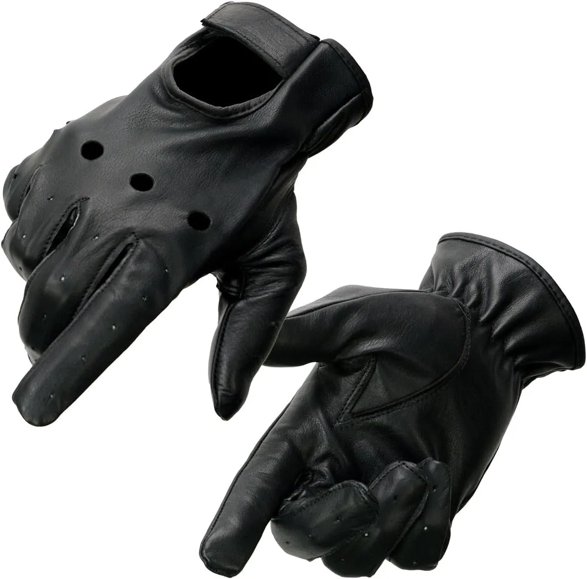 Milwaukee Leather SH247 Men's Black Perforated Leather Full Finger Motorcycle Hand Gloves W/Breathable Open Knuckle