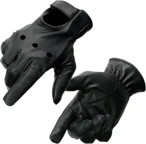 Milwaukee Leather SH247 Men's Black Perforated Leather Full Finger Motorcycle Hand Gloves W/Breathable Open Knuckle