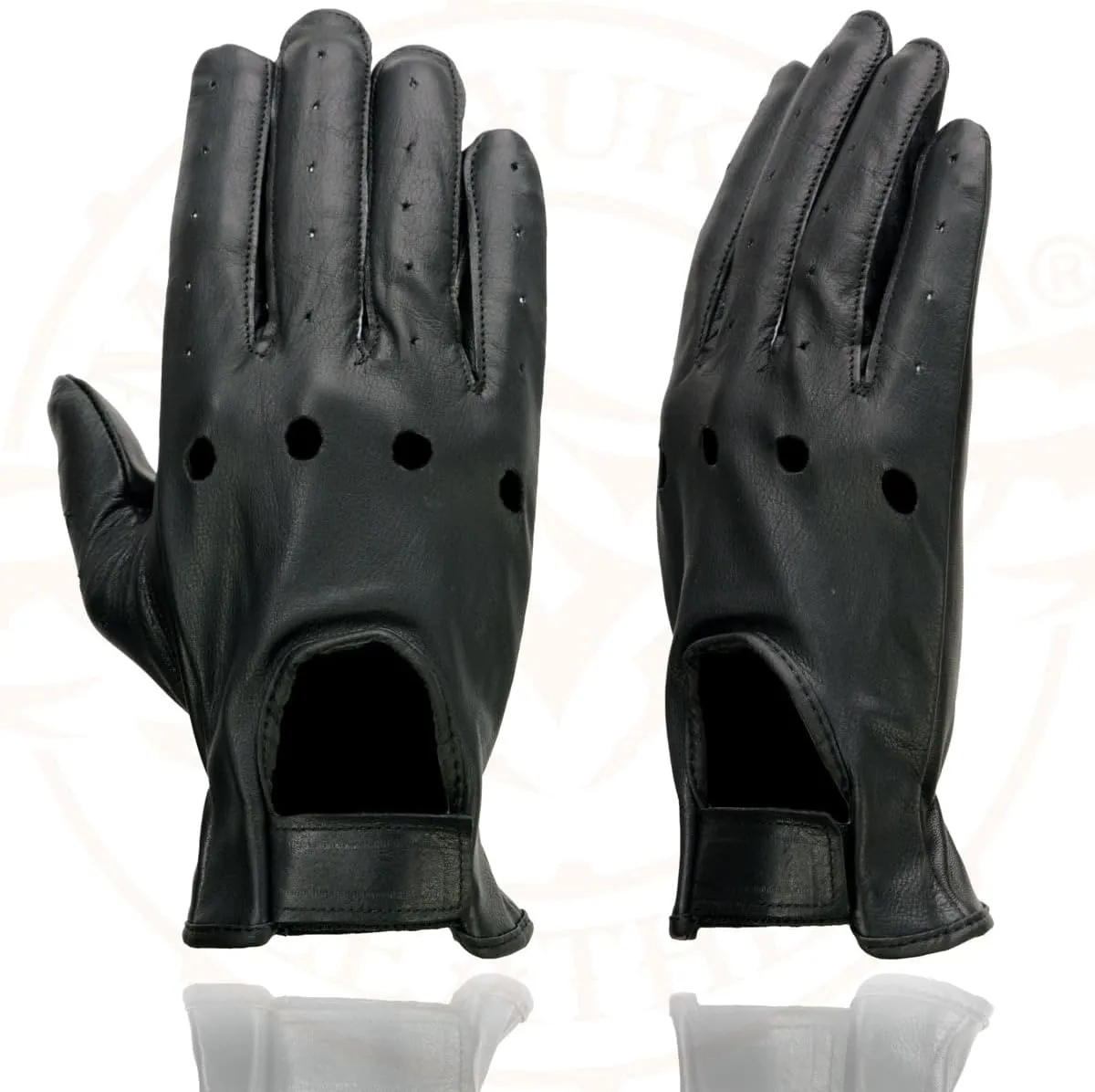Milwaukee Leather SH247 Men's Black Perforated Leather Full Finger Motorcycle Hand Gloves W/Breathable Open Knuckle