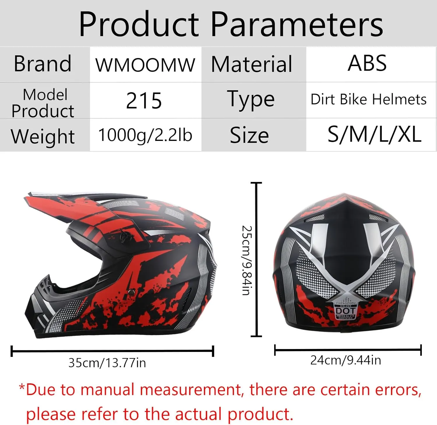 Motorcycle Dirt Bike Helmet Full Face Motocross Helmets for Outdoor Sports Off Road Racing Mountain Bike Men Women Off-Road Helmet Gloves Goggles for Adult Youth DOT/FMVSS 218 Approve