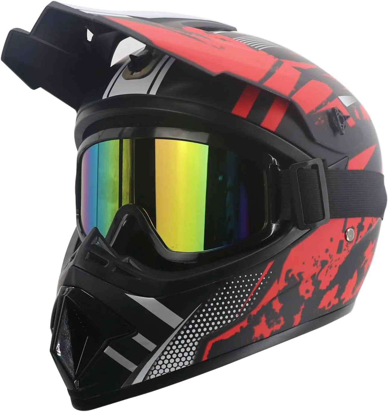 Motorcycle Dirt Bike Helmet Full Face Motocross Helmets for Outdoor Sports Off Road Racing Mountain Bike Men Women Off-Road Helmet Gloves Goggles for Adult Youth DOT/FMVSS 218 Approve