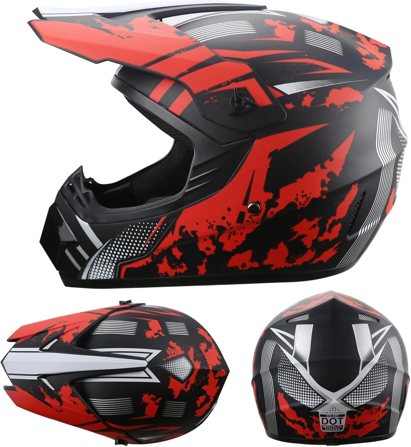 Motorcycle Dirt Bike Helmet Full Face Motocross Helmets for Outdoor Sports Off Road Racing Mountain Bike Men Women Off-Road Helmet Gloves Goggles for Adult Youth DOT/FMVSS 218 Approve