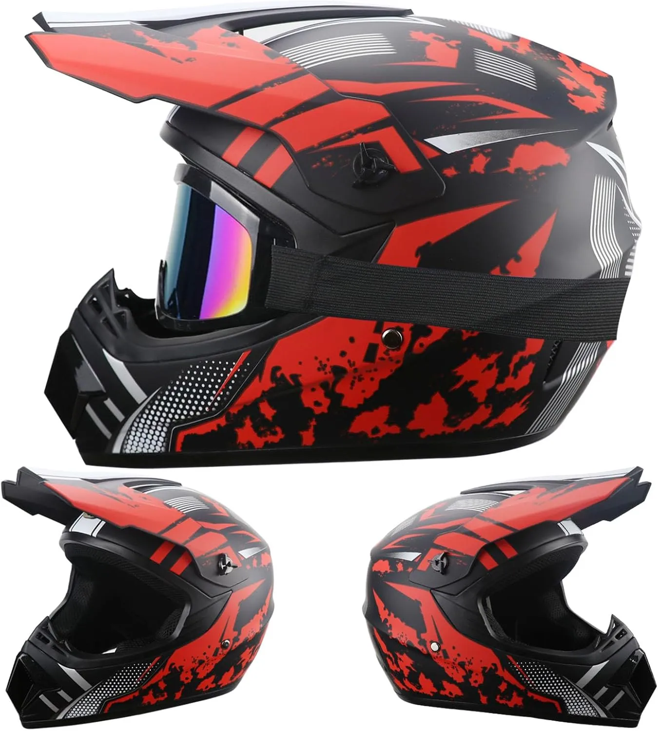 Motorcycle Dirt Bike Helmet Full Face Motocross Helmets for Outdoor Sports Off Road Racing Mountain Bike Men Women Off-Road Helmet Gloves Goggles for Adult Youth DOT/FMVSS 218 Approve