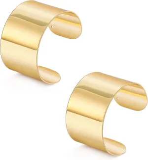 MOZAKA 2 Pcs Cuff Bangle Bracelet for Women Wide Open Cuff Bracelets Gold Sliver Wrist Cuff Wrap Bracelets Adjustable