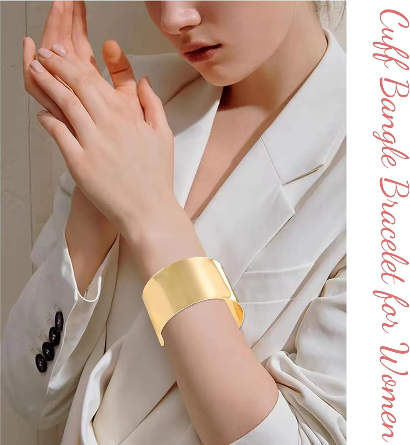 MOZAKA 2 Pcs Cuff Bangle Bracelet for Women Wide Open Cuff Bracelets Gold Sliver Wrist Cuff Wrap Bracelets Adjustable