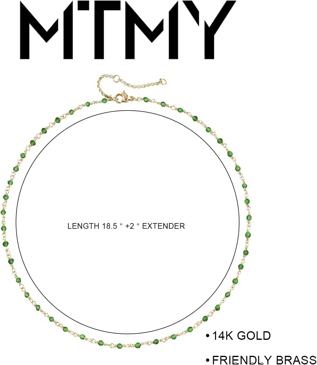 MTMY Beaded Necklaces for Women 14K Gold Plated Dainty Colorful Green/Rose Beaded Pearl Choker Necklace Delicate Boho Choker Necklace Jewelry Gift