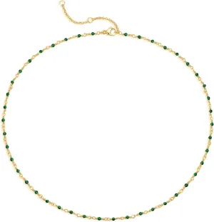 MTMY Beaded Necklaces for Women 14K Gold Plated Dainty Colorful Green/Rose Beaded Pearl Choker Necklace Delicate Boho Choker Necklace Jewelry Gift