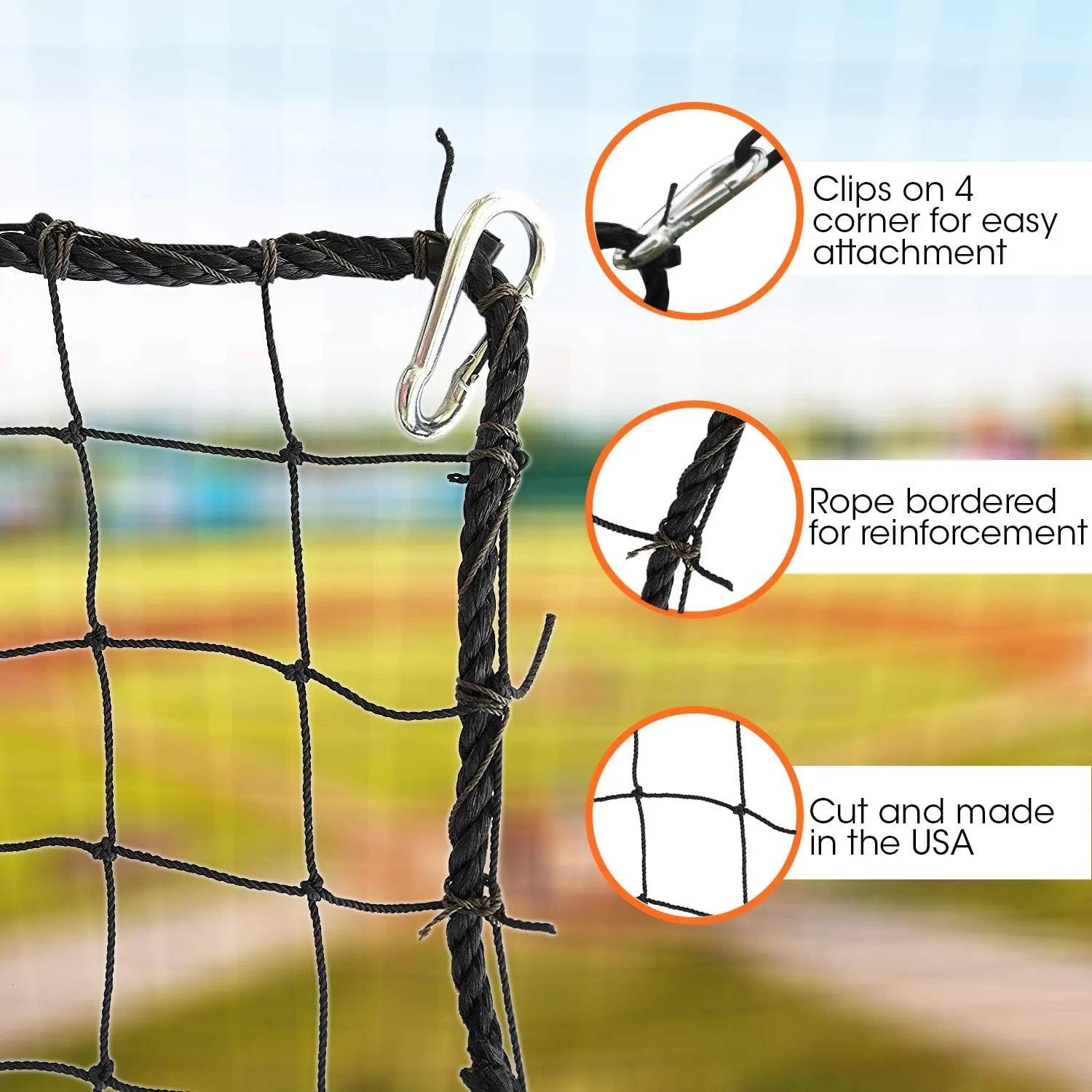 Multi-Sport Barrier Net, Nylon, Black, 10x10/15/20/30, Baseball, Softball, Basketball, Football, Soccer, Tennis