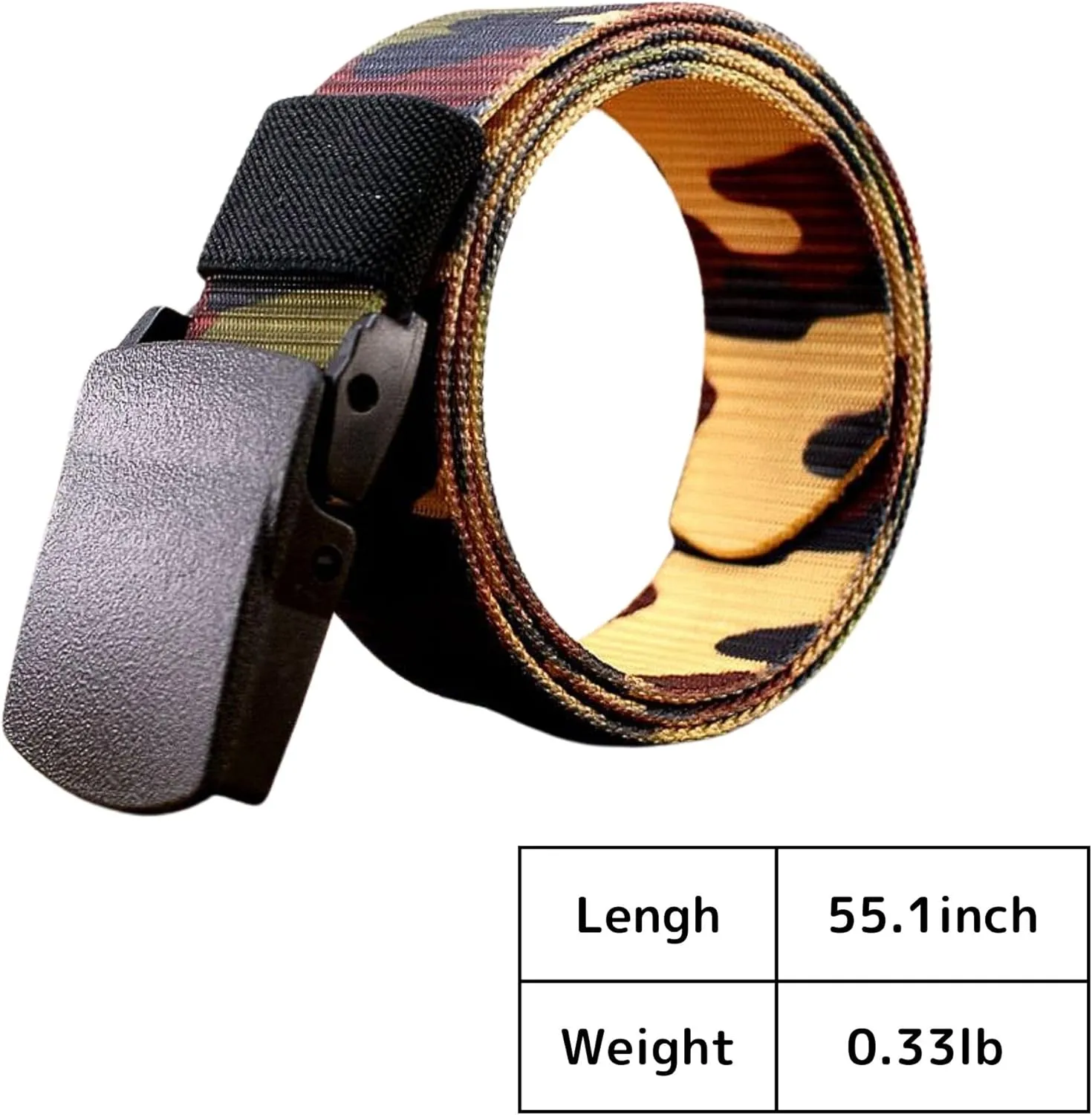 No Metal Camouflage Web Belt, Adjustable Airport Friendly Military Tactical Belt, Plastic Buckle Nylon Webbing Belt