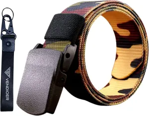 No Metal Camouflage Web Belt, Adjustable Airport Friendly Military Tactical Belt, Plastic Buckle Nylon Webbing Belt