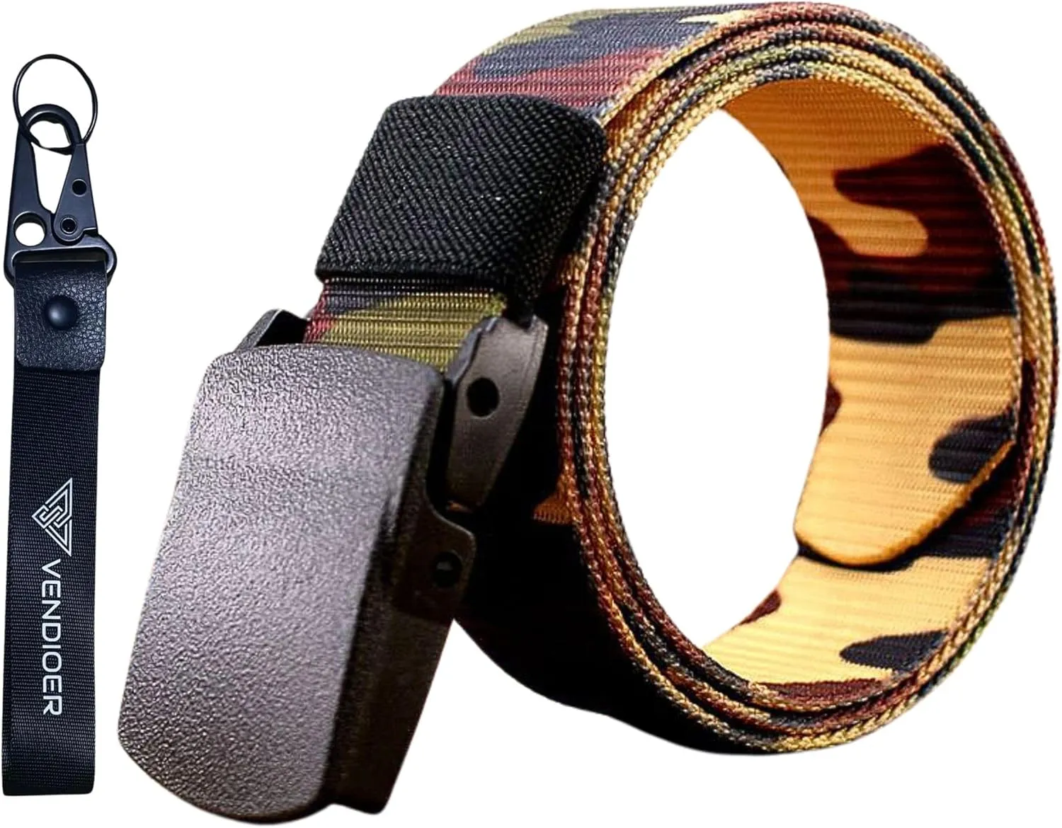 No Metal Camouflage Web Belt, Adjustable Airport Friendly Military Tactical Belt, Plastic Buckle Nylon Webbing Belt
