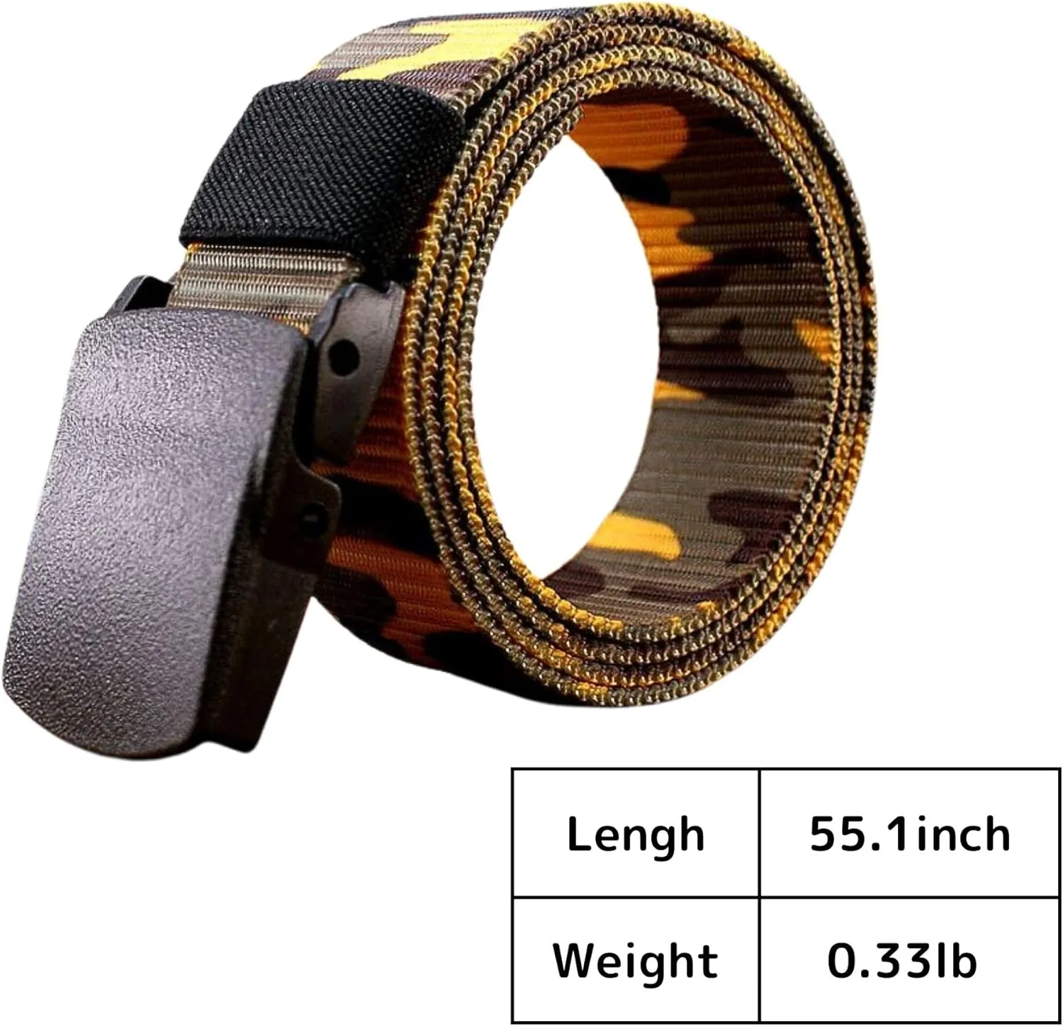No Metal Camouflage Web Belt, Adjustable Airport Friendly Military Tactical Belt, Plastic Buckle Nylon Webbing Belt
