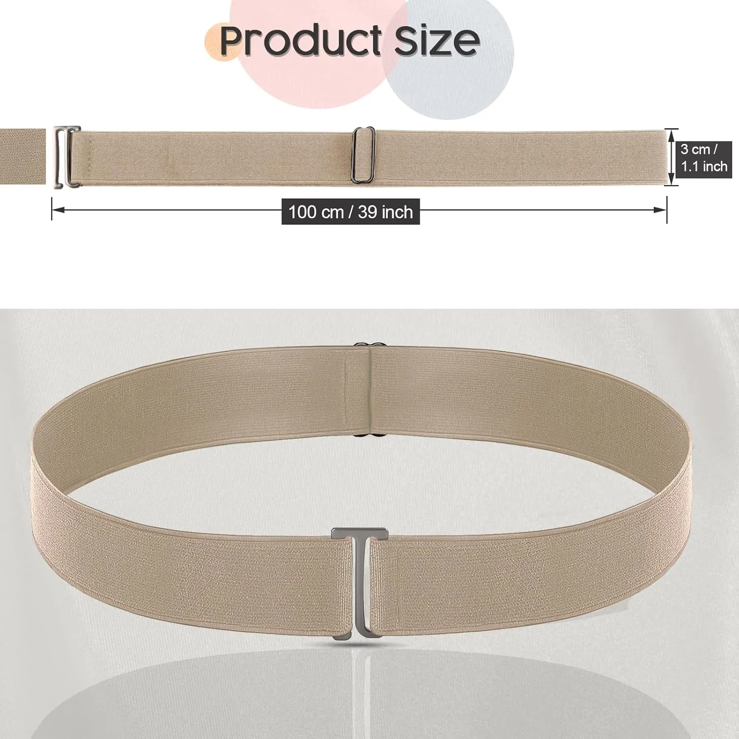 No Show Invisible Elastic Belt for Women Men, Elastic Web Strap Waist Stretch Belt with Flat Buckle