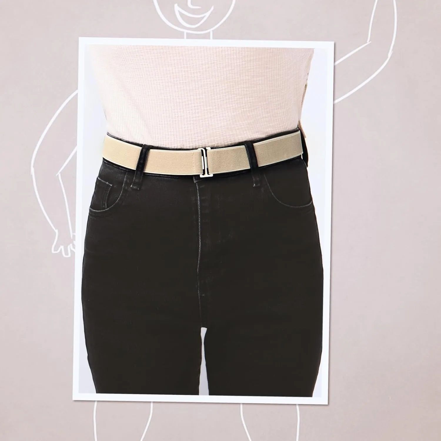 No Show Invisible Elastic Belt for Women Men, Elastic Web Strap Waist Stretch Belt with Flat Buckle