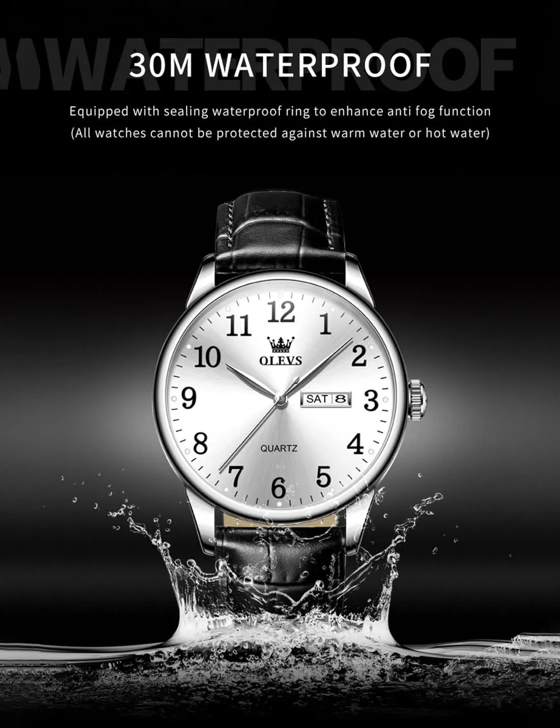 OLEVS Mens Watches, Casual Leather Watches for Men Easy to Read Quartz Number Watch with Date Waterproof Blue/Black/Silver Face Men's Wrist Watches