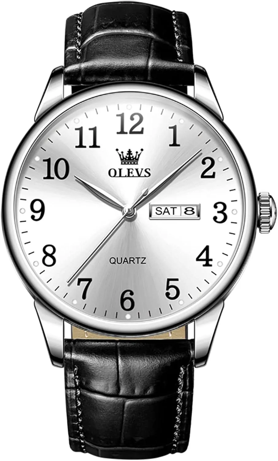 OLEVS Mens Watches, Casual Leather Watches for Men Easy to Read Quartz Number Watch with Date Waterproof Blue/Black/Silver Face Men's Wrist Watches