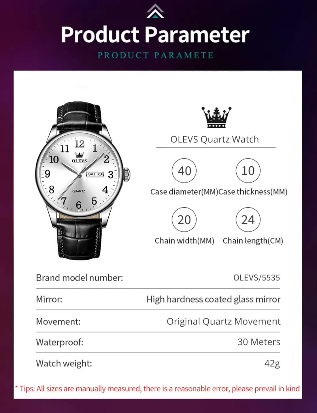 OLEVS Mens Watches, Casual Leather Watches for Men Easy to Read Quartz Number Watch with Date Waterproof Blue/Black/Silver Face Men's Wrist Watches