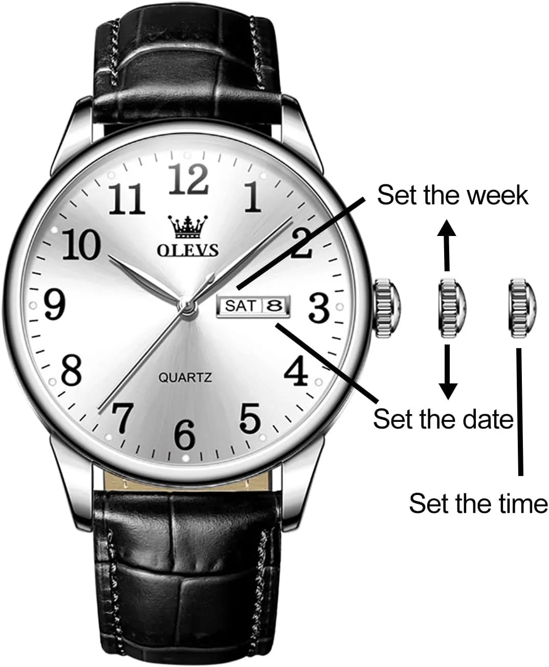 OLEVS Mens Watches, Casual Leather Watches for Men Easy to Read Quartz Number Watch with Date Waterproof Blue/Black/Silver Face Men's Wrist Watches