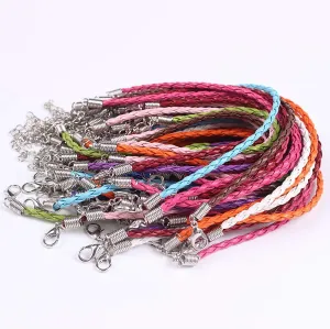 Onwon 50 PCS Mixed Color Leather Lace Plaited Bracelet Cords DIY Jewelry Making Handicrafts Braided Ropes with Lobster Clasps Extended Chain for Wrist Charms Bracelets Jewelry Making