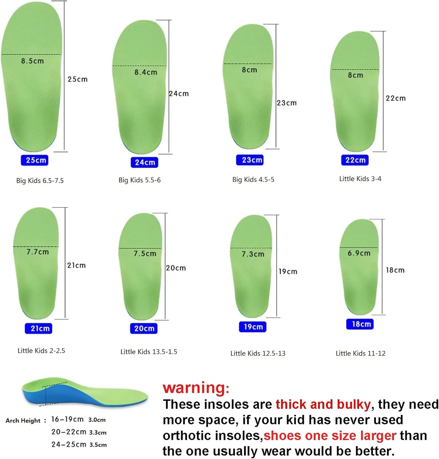Orthotic Inserts for Kids - Childrens Flat Feet and Arch Support Insoles (23cm Big Kids 5-5.5)