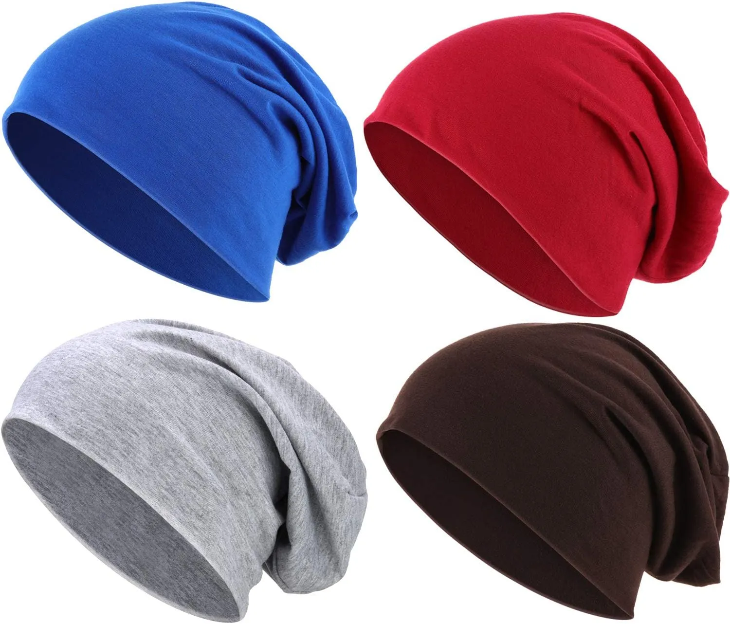 Outus 4 Pieces Thin Knit Slouchy Cap Beanies Hat Unisex Hip-Hop Sleep Cap Dwarf Hat
