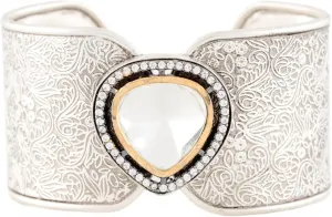 Oxidized Silver Cuff Bracelet with Kundan Crystal  Wide Statement Cuff, Handmade Sterling Silver Bracelet, Adjustable Bangle Bracelet for Women