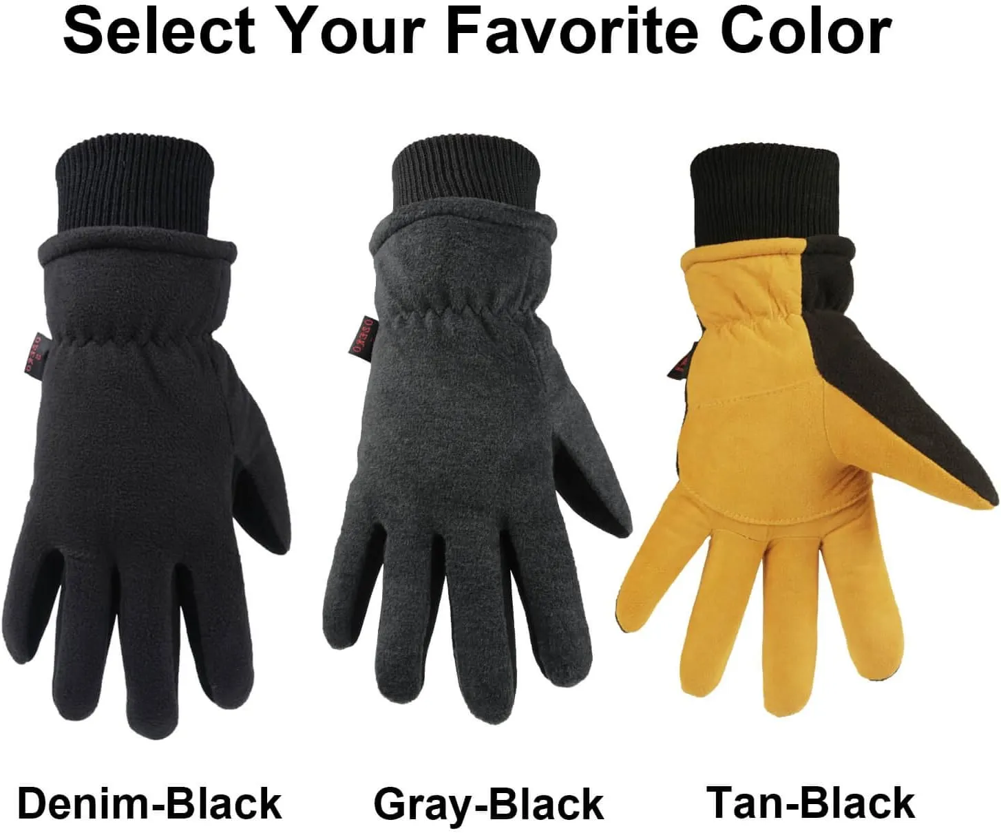 OZERO Men & Women Winter Gloves -30F Deerskin Leather Water-resistant Windproof Cold Weather Glove for Driving Hiking
