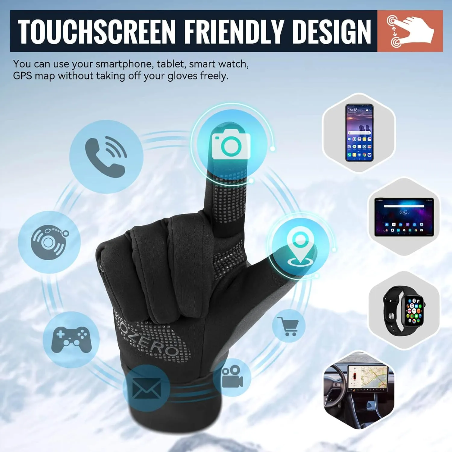 OZERO Winter Touchscreen Gloves for Men: Warm Running Gloves Windproof Water Resistant - Lightweight Thermal Glove for Hiking Cycling Driving
