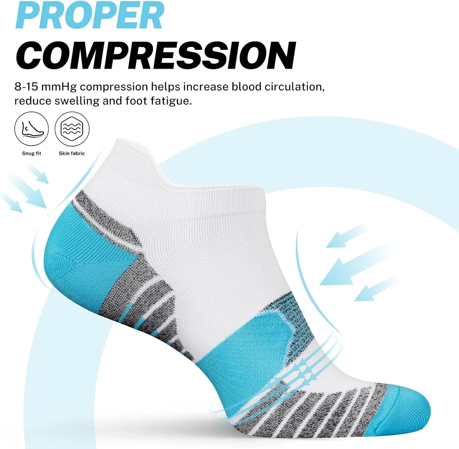 PAPLUS Compression Running Socks Women (6 Pairs), Ankle Athletic Socks Low Cut with Arch Support