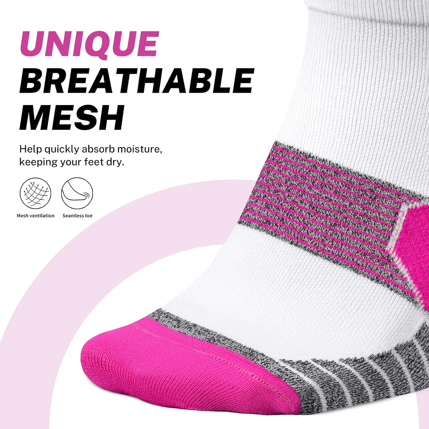 PAPLUS Compression Running Socks Women (6 Pairs), Ankle Athletic Socks Low Cut with Arch Support