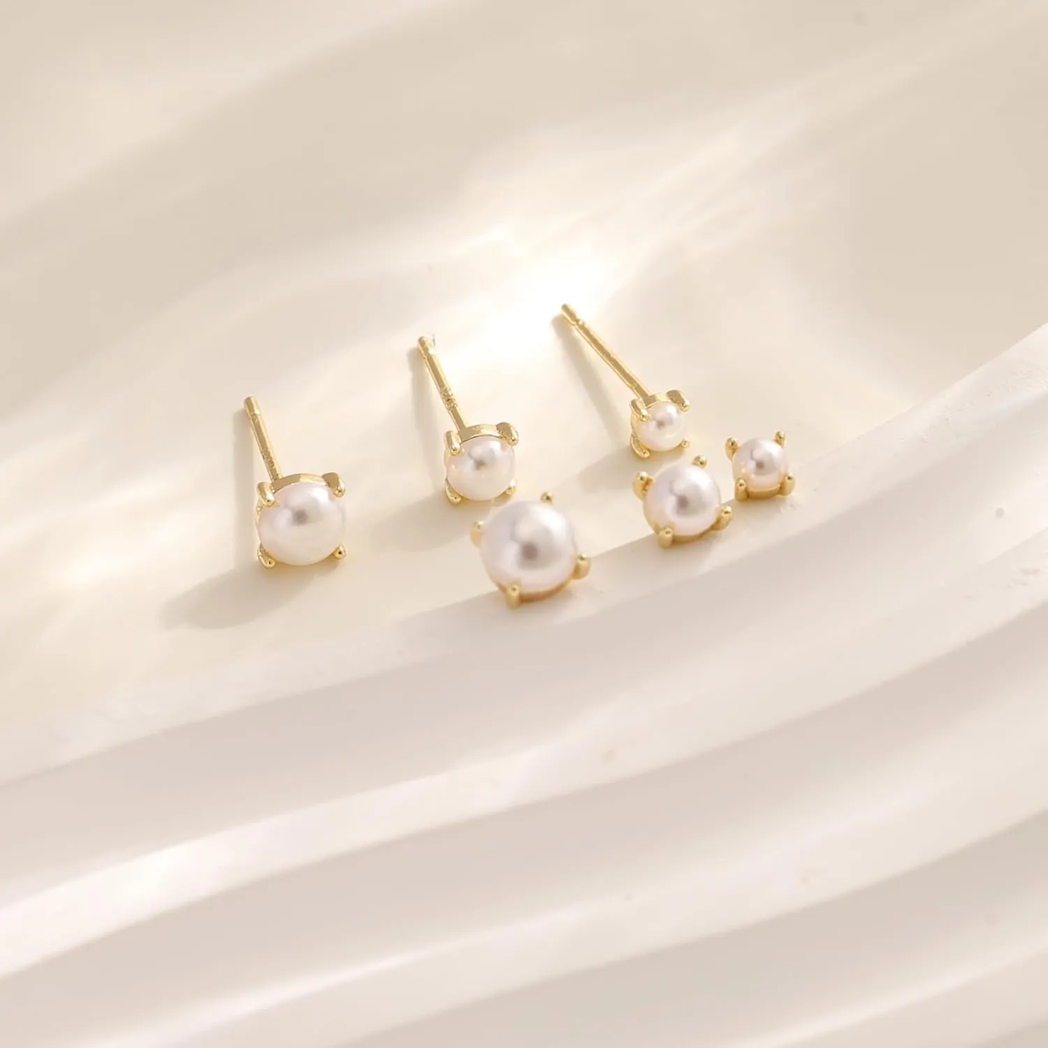 Pearl Earrings for Women - Dainty Gold Dangle Drop Earrings, 14k Gold Plated Cute Bow Design, Hypoallergenic Pearl Studs, Wedding Jewelry Gifts