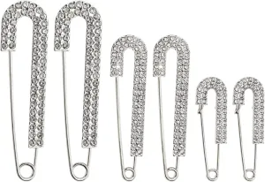 Penta Angel Rhinestone Safety Pins 6Pcs Faux Crystal Brooch Clips for Women Sweater Shirt Dress Hat Scarf Decoration (Silver)