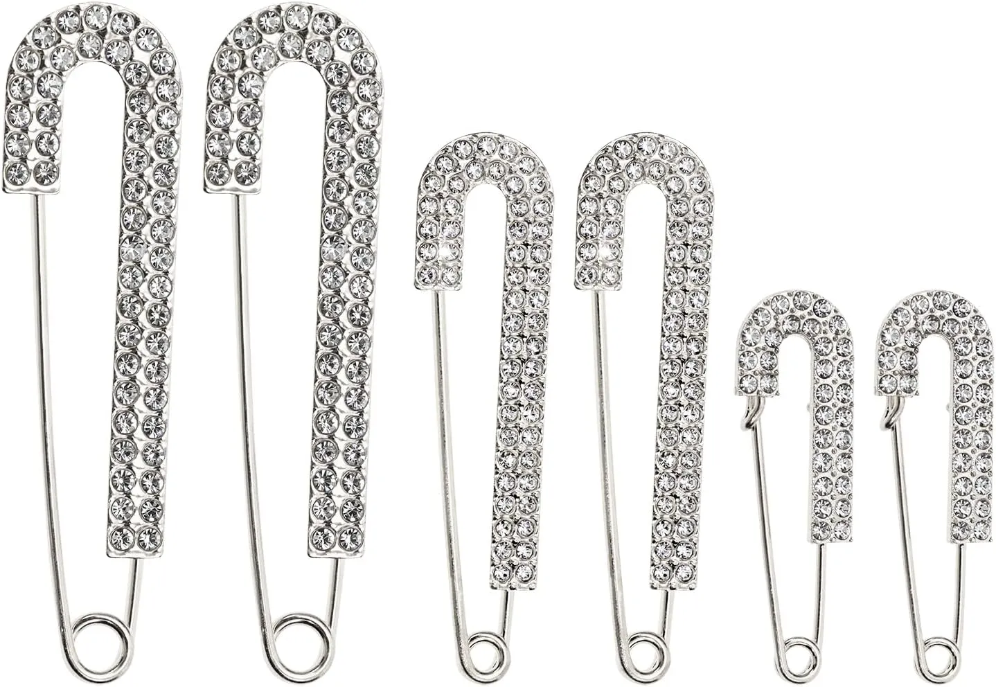 Penta Angel Rhinestone Safety Pins 6Pcs Faux Crystal Brooch Clips for Women Sweater Shirt Dress Hat Scarf Decoration (Silver)