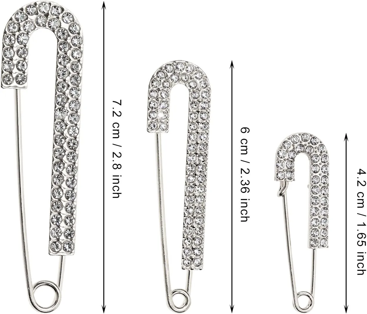 Penta Angel Rhinestone Safety Pins 6Pcs Faux Crystal Brooch Clips for Women Sweater Shirt Dress Hat Scarf Decoration (Silver)
