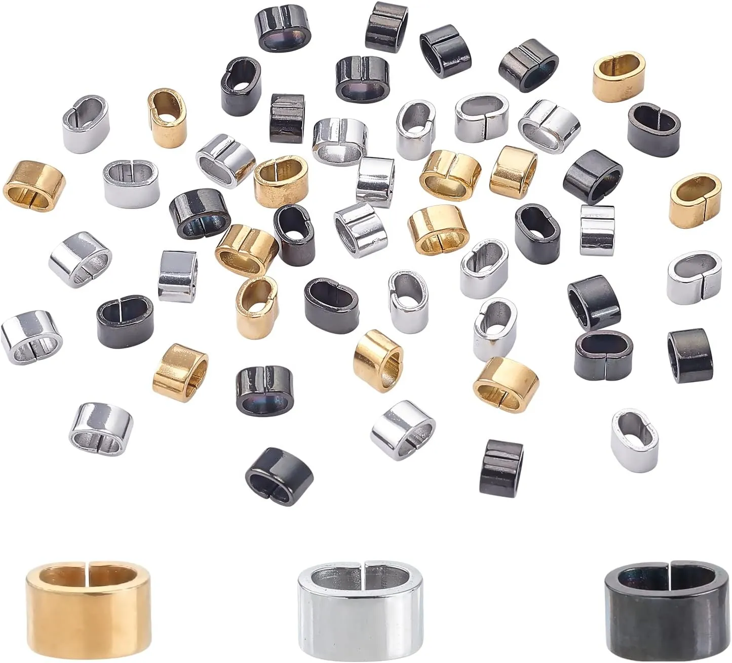 PH PandaHall 60pcs Rectangle Slide Charms 6 Colors Stainless Steel Quick Connector Leather Rope Clips Large Hole Slider Loose Beads 3x6mm Locking Clip for Wristbands Bracelets Necklace Jewelry Making