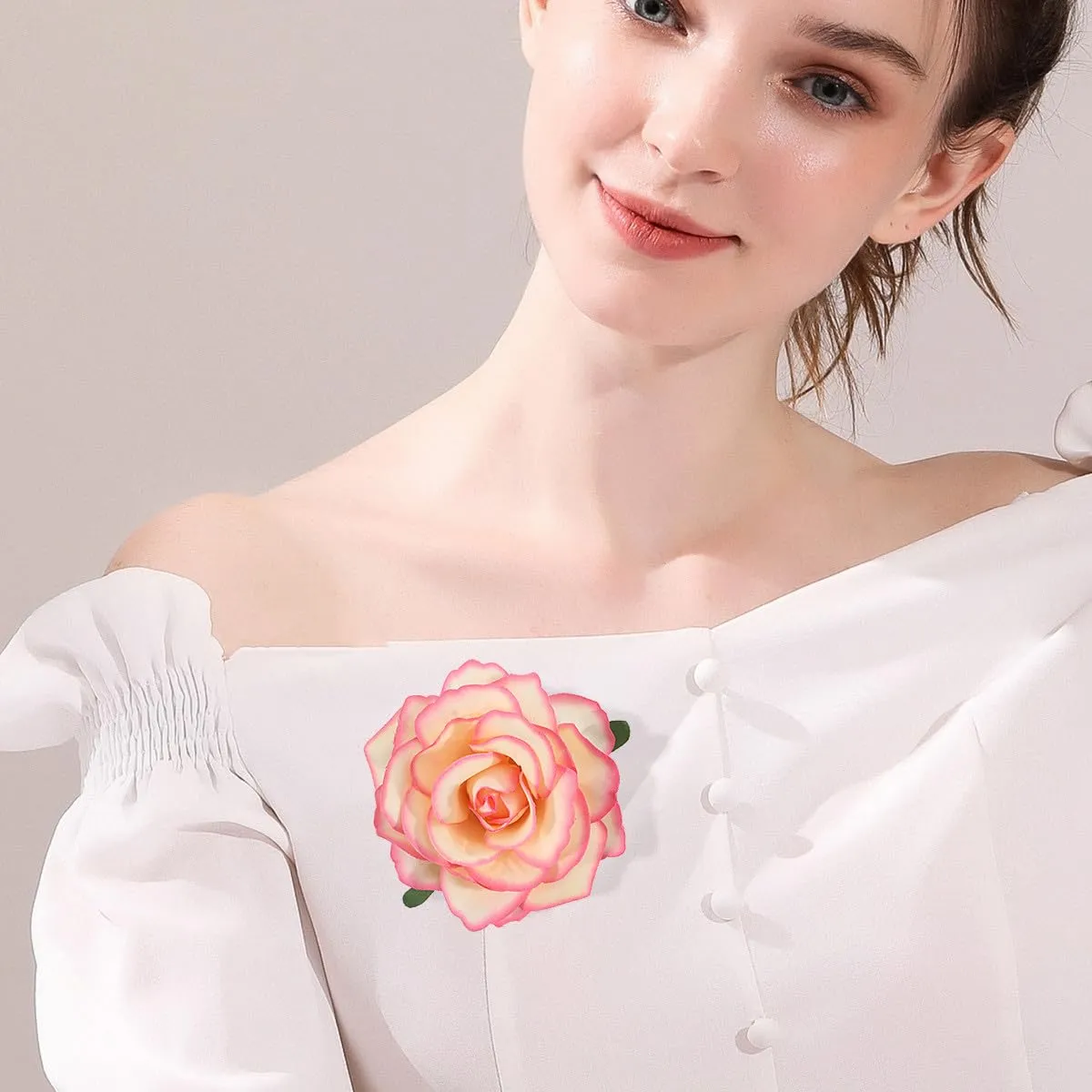 Pink & Beige Rose Brooches Flower Hair Clips for Women | Brooches and Pins | Hair Accessories | Valentines Hair Clips, Wedding Hair Accessories | Lapel Pin