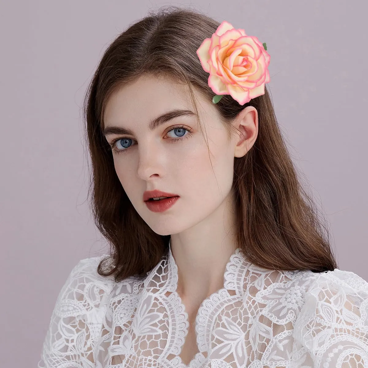 Pink & Beige Rose Brooches Flower Hair Clips for Women | Brooches and Pins | Hair Accessories | Valentines Hair Clips, Wedding Hair Accessories | Lapel Pin