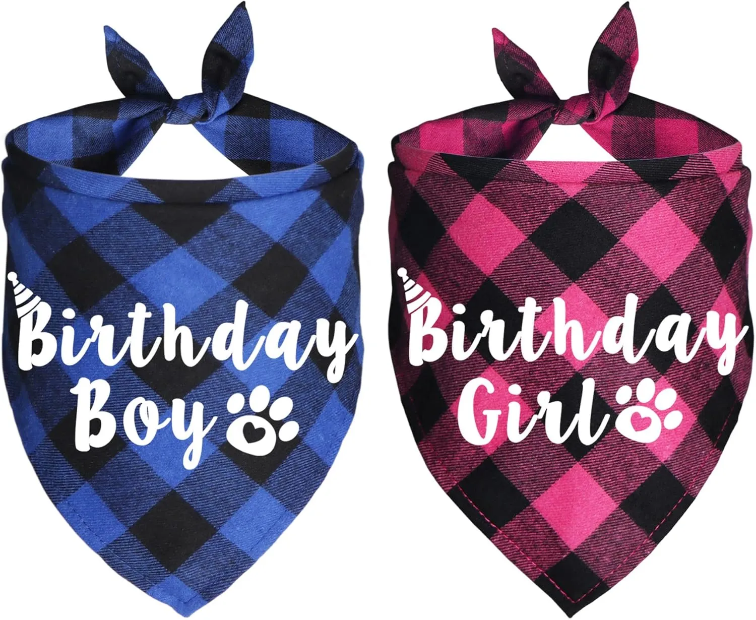 Plaid Dog Bandana for Birthday Party Supplies (Blue and Pink)