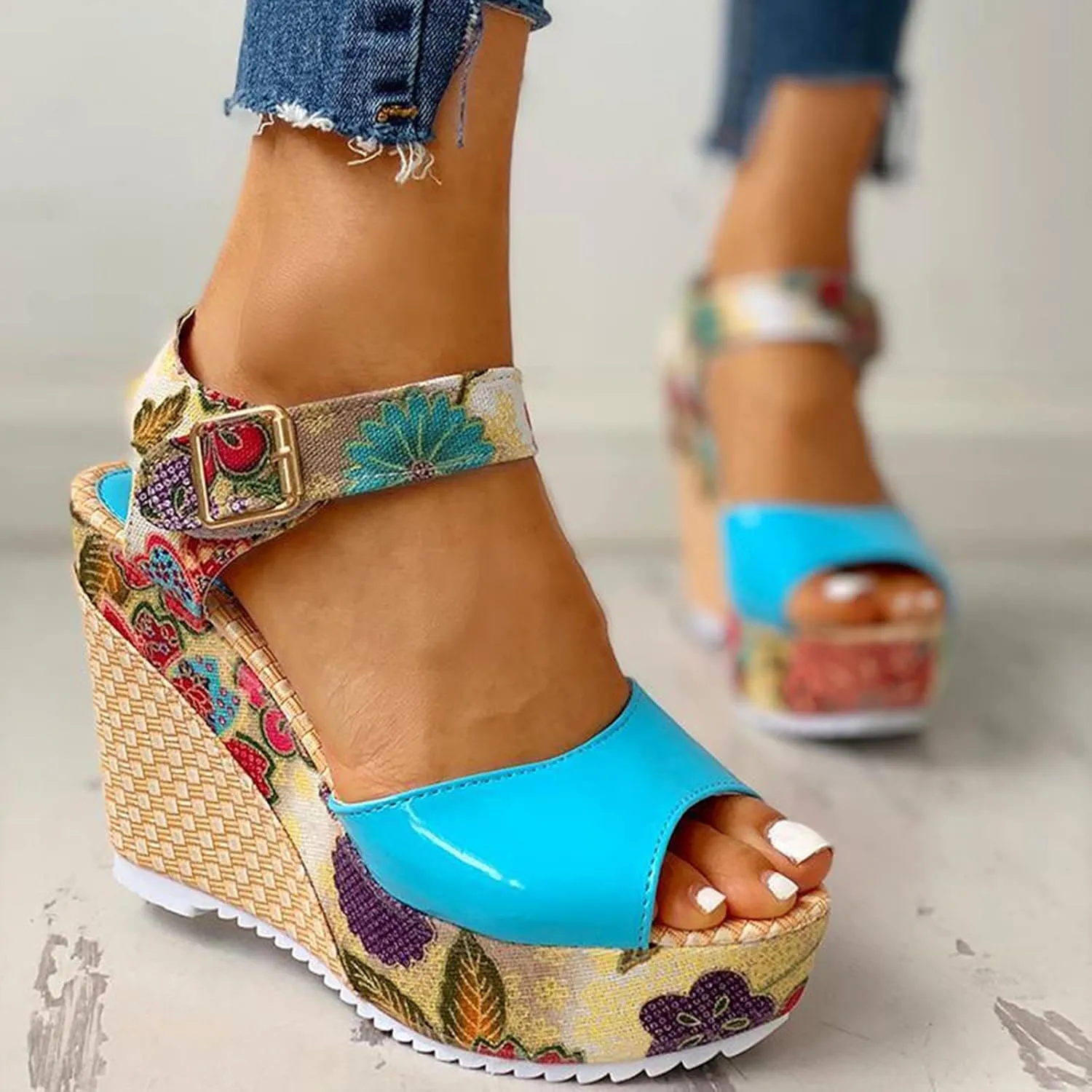 Platform Sandals Women Non Slip Orthopedic Wedge Sandals Fashion Colorful Walking Shoes with Adjustable Ankle Buckle Casual Summer Outdoor Leisure Womens Sandal