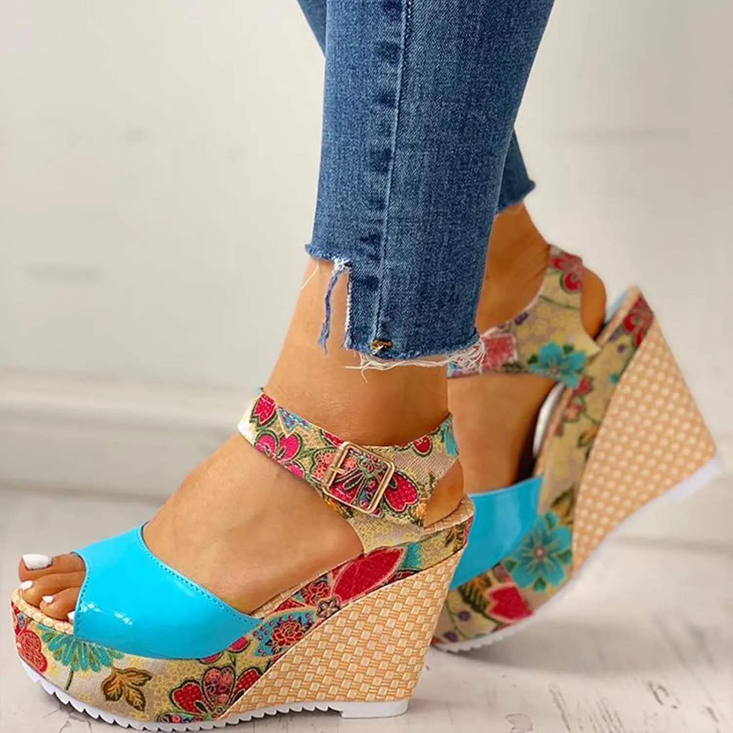 Platform Sandals Women Non Slip Orthopedic Wedge Sandals Fashion Colorful Walking Shoes with Adjustable Ankle Buckle Casual Summer Outdoor Leisure Womens Sandal