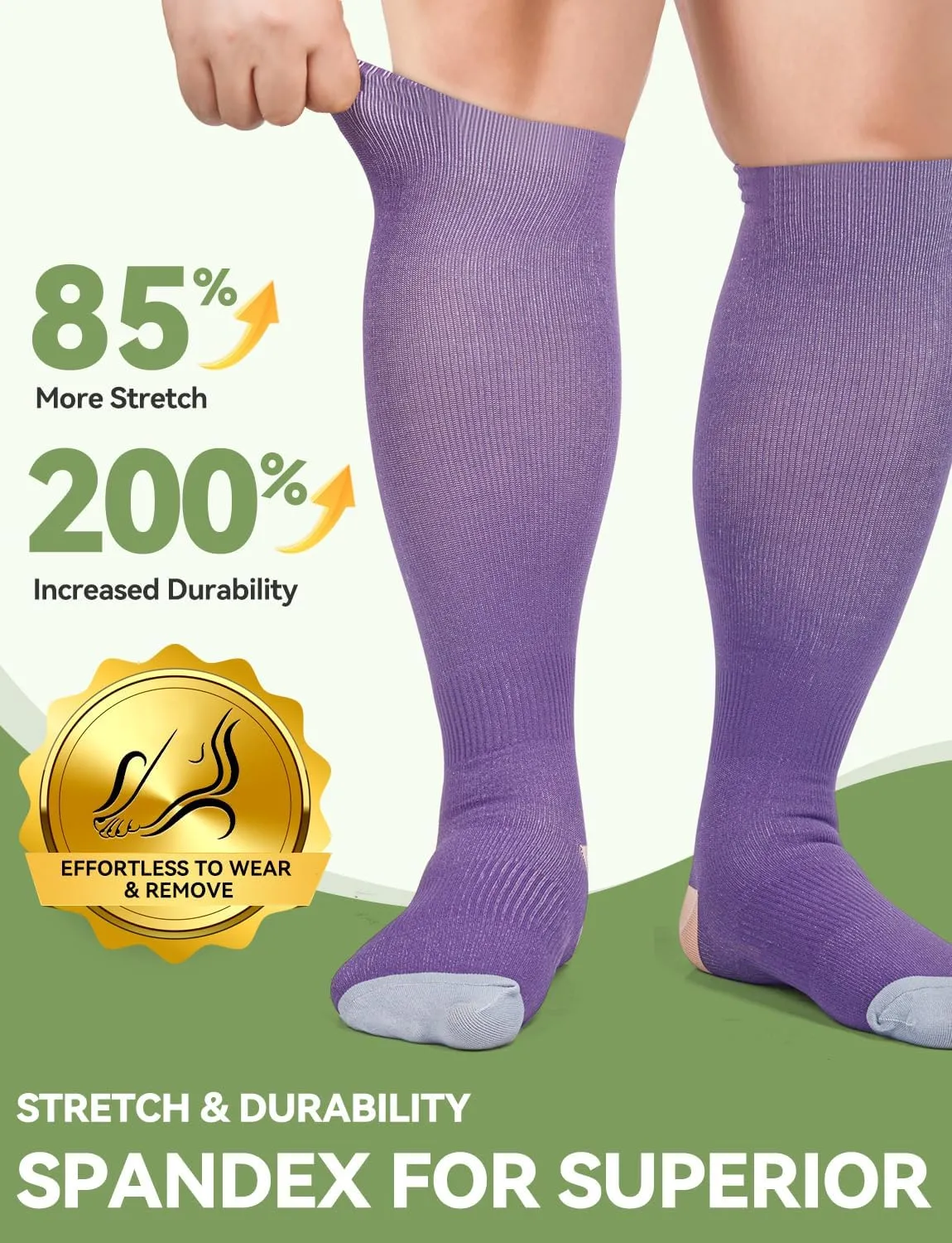 Plus Size Compression Socks for Women & Men Wide Calf, 20-30mmhg Knee High Stockings for Pregnancy, Nurse, Travel