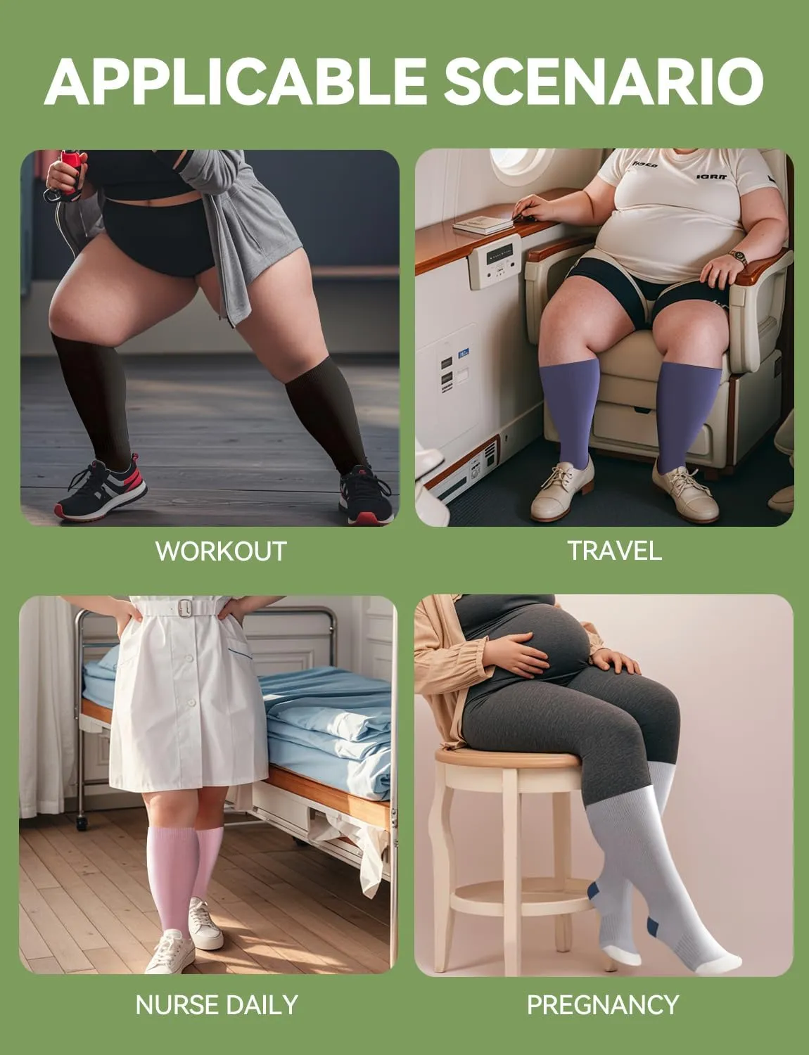 Plus Size Compression Socks for Women & Men Wide Calf, 20-30mmhg Knee High Stockings for Pregnancy, Nurse, Travel
