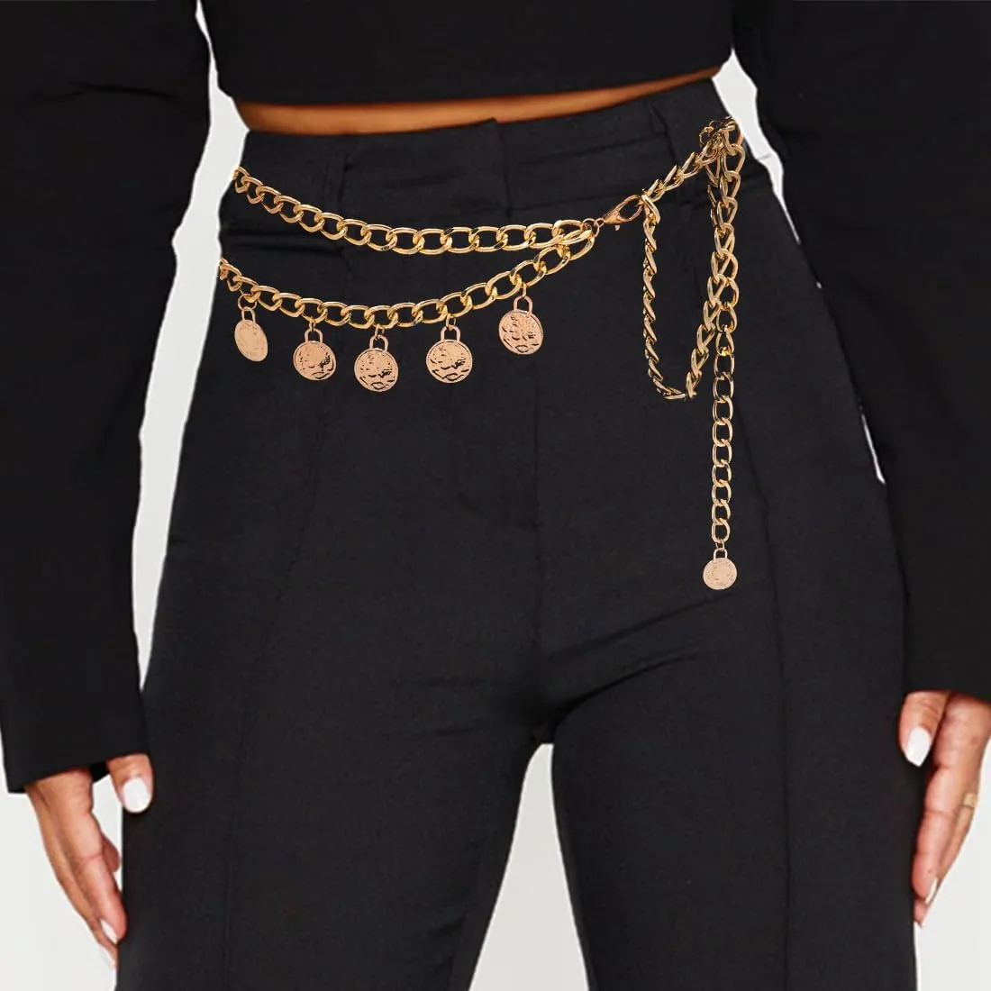 Punk Rock Metal Chunky Waist Chain Belt Buckle Type Jewelry Belly Chain for Women