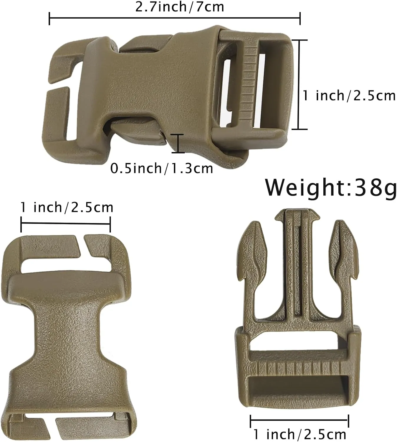 Qavctw 2x 1'' Buckle Quick Side Release Buckle for Tactical Vest Backpack Bag with 1in/2.5cm Webbing Straps