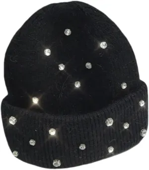 Real Rabbit Fur Diamonds Letter Beanies Hats for Women Winter Warm Knitted Hat Casual Bonnet Skiing Cap