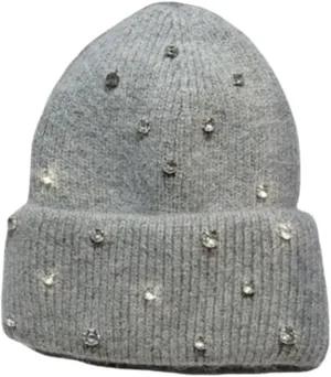 Real Rabbit Fur Diamonds Letter Beanies Hats for Women Winter Warm Knitted Hat Casual Bonnet Skiing Cap