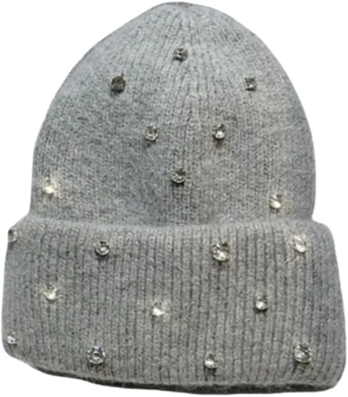 Real Rabbit Fur Diamonds Letter Beanies Hats for Women Winter Warm Knitted Hat Casual Bonnet Skiing Cap