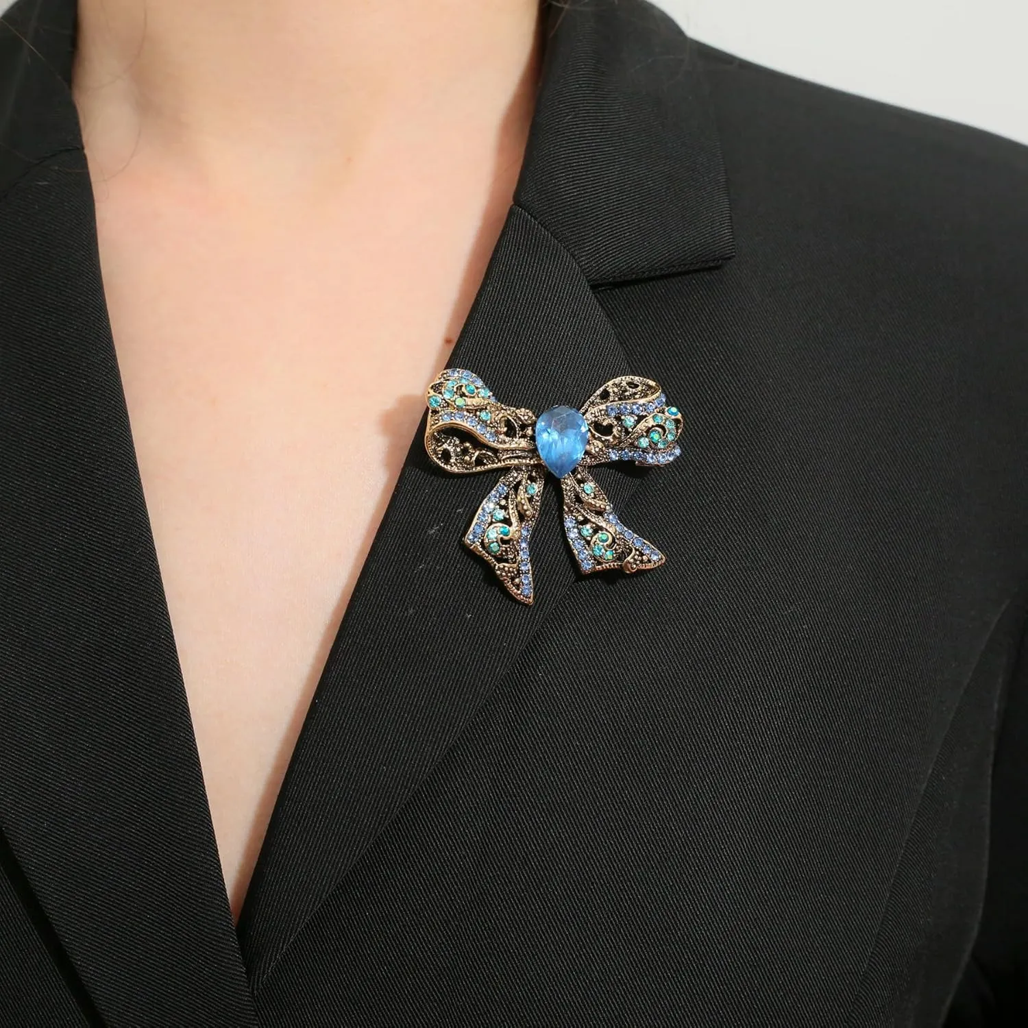 Rhinestone Bow Brooch Vintage Crystal Large Bowknot Brooches for Women Brooch Pin Wedding Fashion Jewelry Accessories,Women Gift