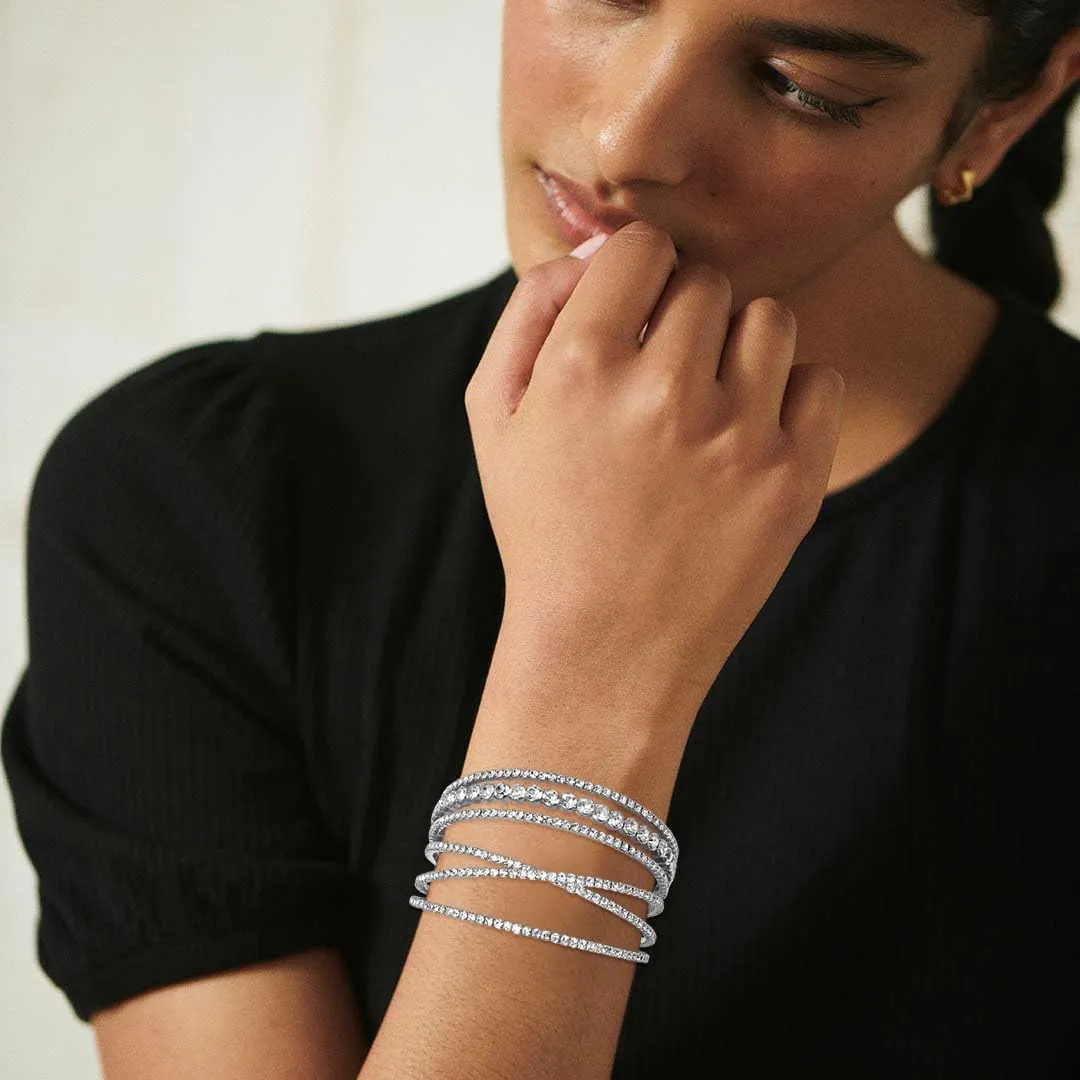 Rhinestone Bracelet for Women Multilayer Crystal Cuff Bracelet Strand Layered Bracelet